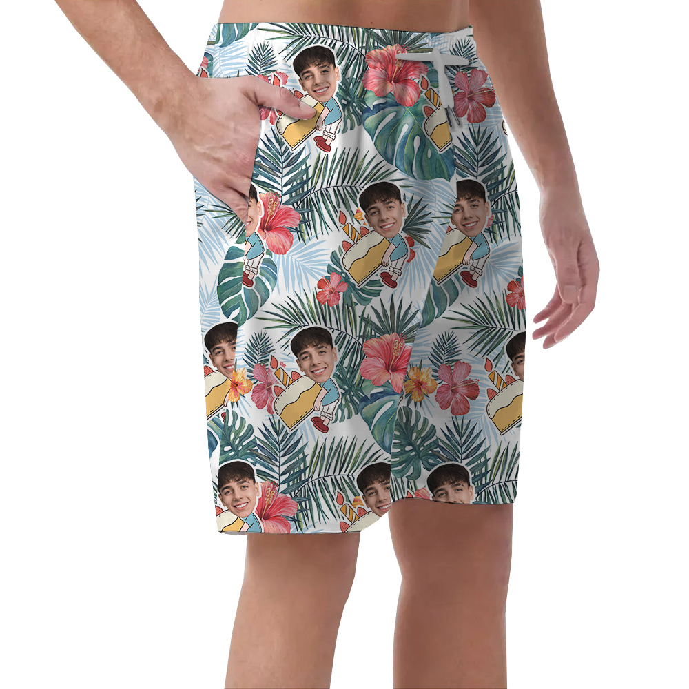 Infinity Blue Custom Face Birthday Hawaiian Men Short
