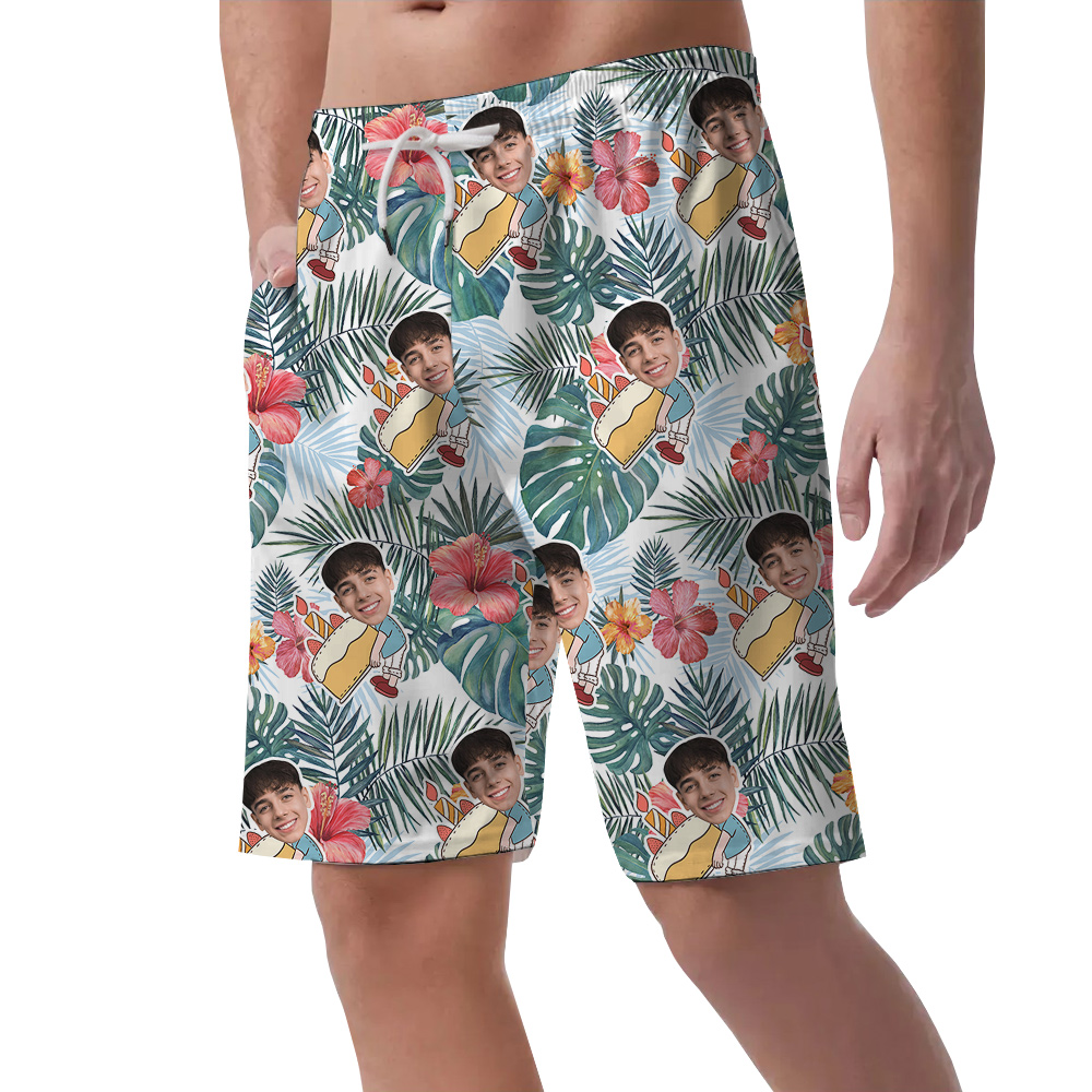 Infinity Blue Custom Face Birthday Hawaiian Men Short