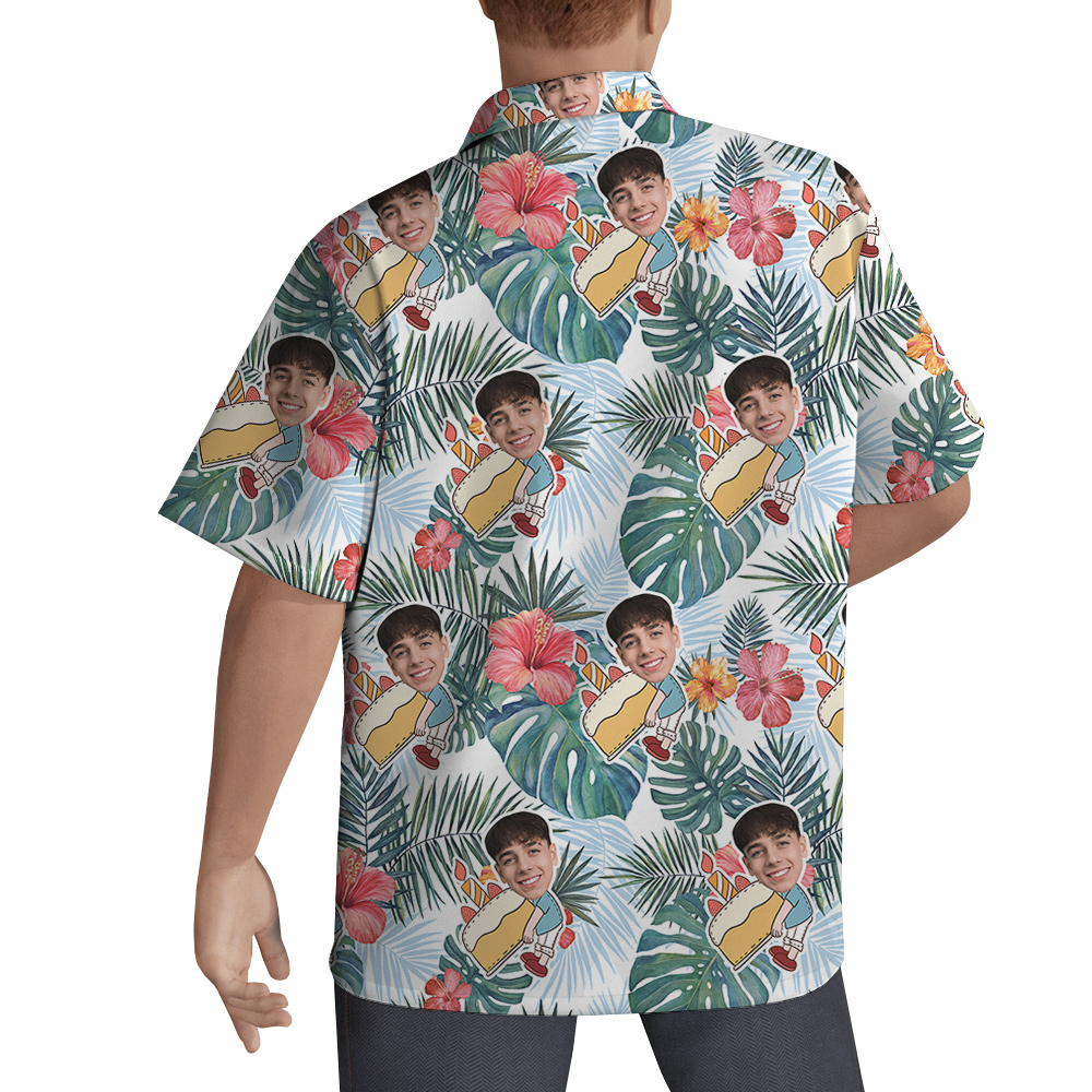 Infinity Blue Palm mixed Hibiscus Birthday Hawaiian Men Shirt