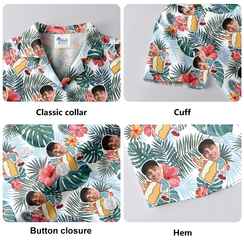 Infinity Blue Palm mixed Hibiscus Birthday Hawaiian Men Shirt