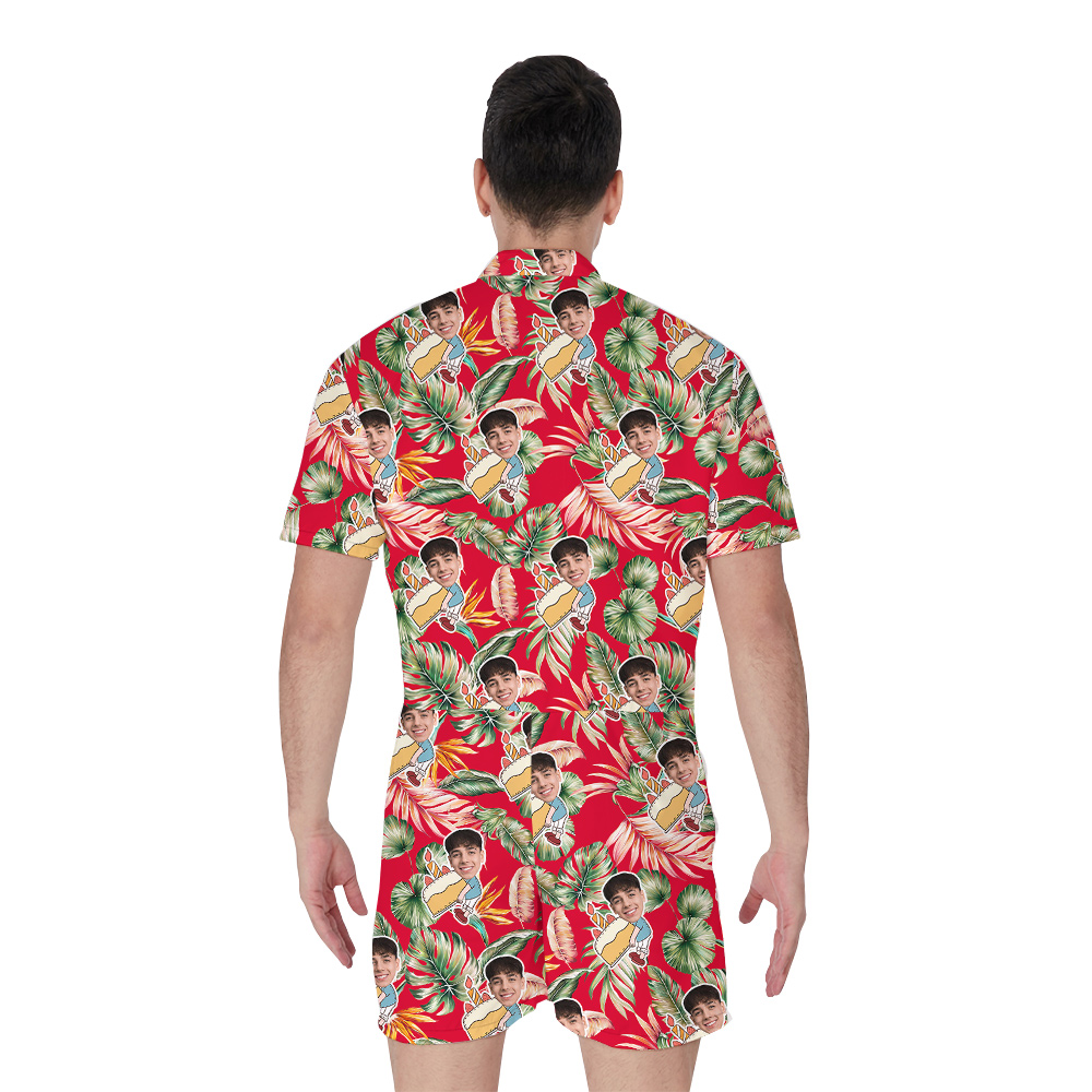 Original Red Birthday Hawaiian Men Romper with Custom Face