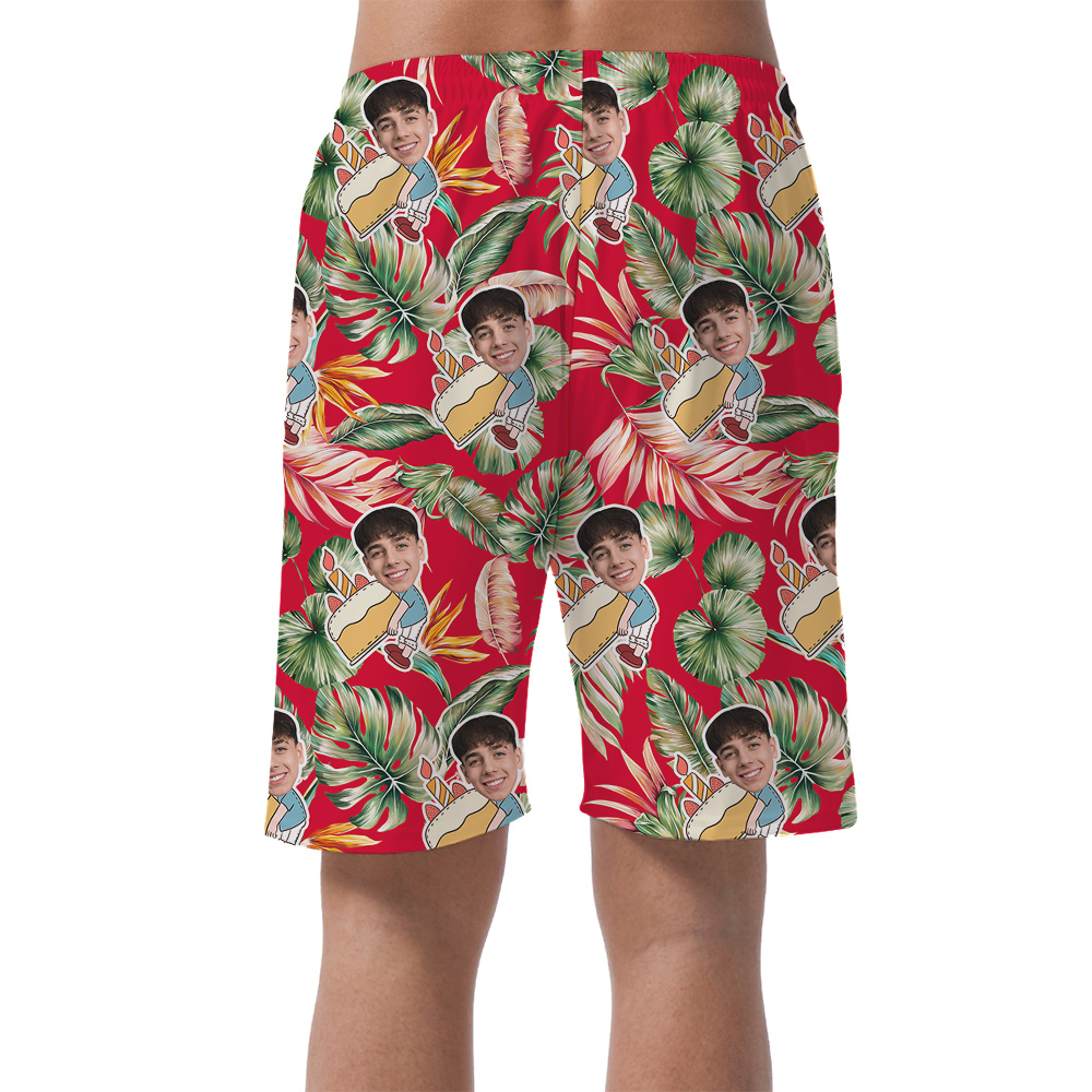 Original Red Birthday Hawaiian Men Short with Custom Face