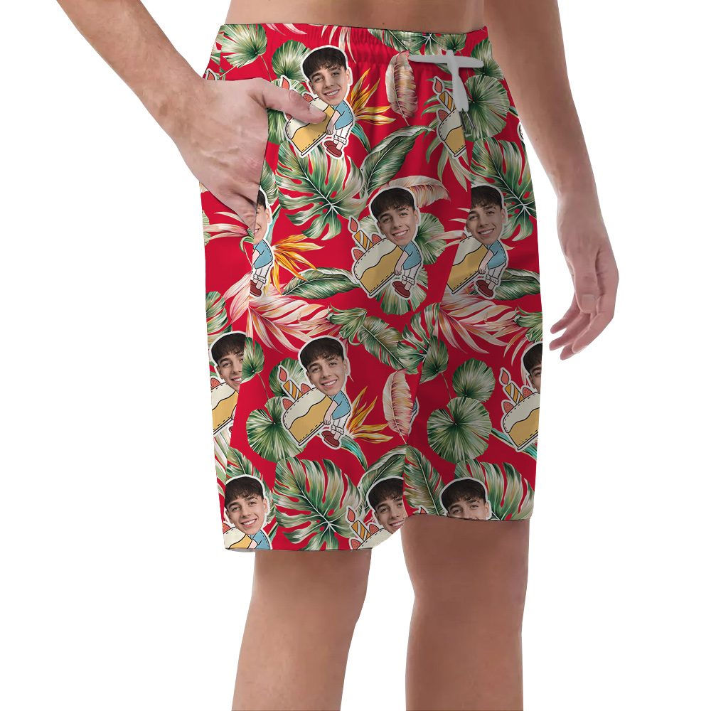 Original Red Birthday Hawaiian Men Short with Custom Face