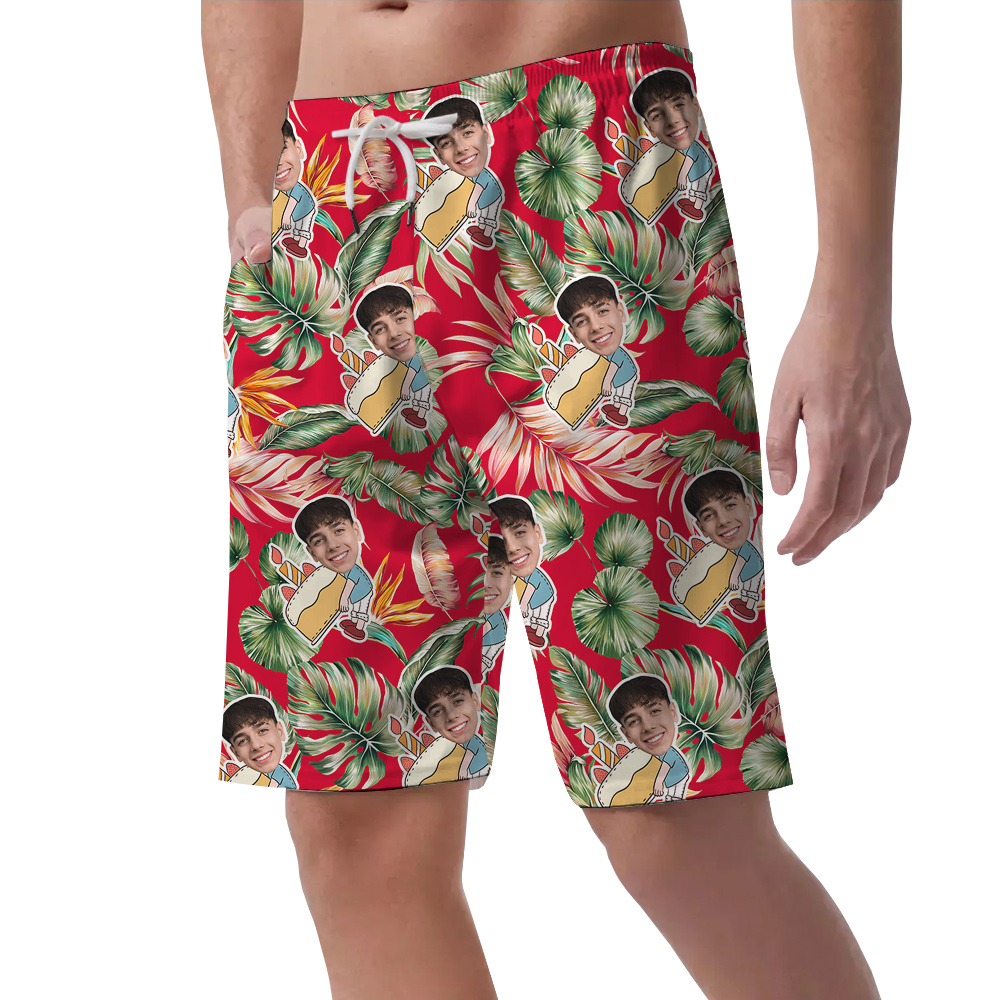 Original Red Birthday Hawaiian Men Short with Custom Face