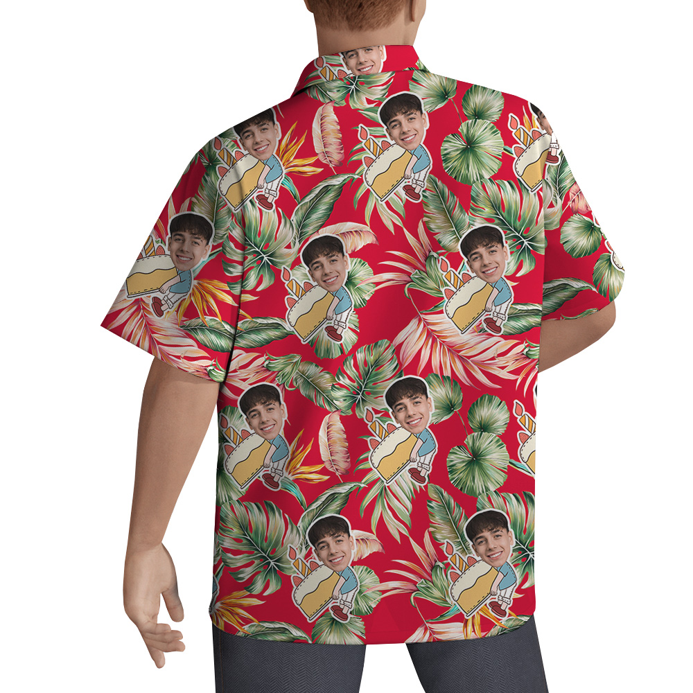 Custom Face and Age Tropical Flavor Red Birthday Hawaiian Shirt for Men