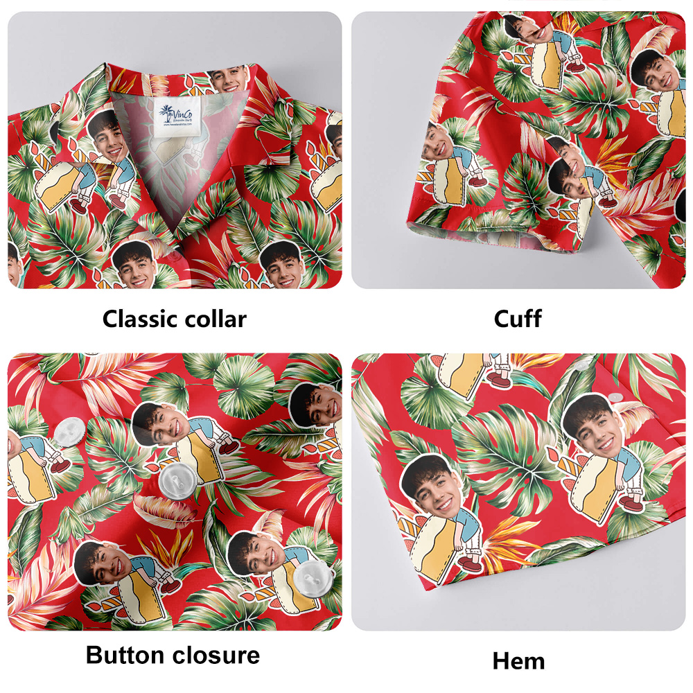 Custom Face and Age Tropical Flavor Red Birthday Hawaiian Shirt for Men