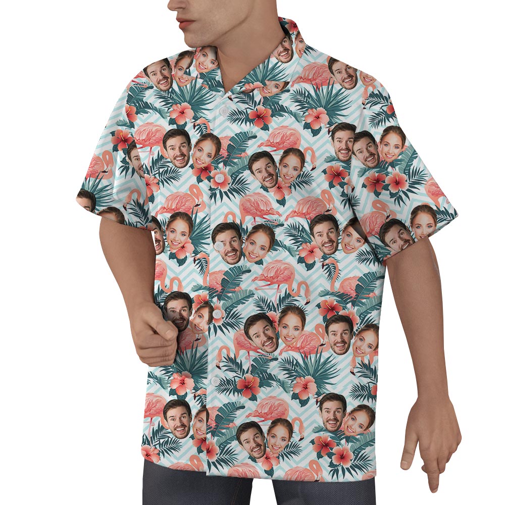 Custom Couple Face Flower Hawaiian Shirt Men