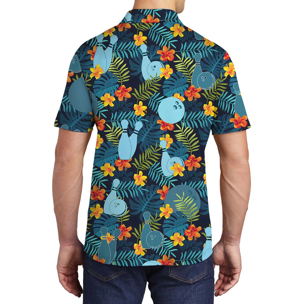 Men's Collared Polo Shirt With Bowling Print