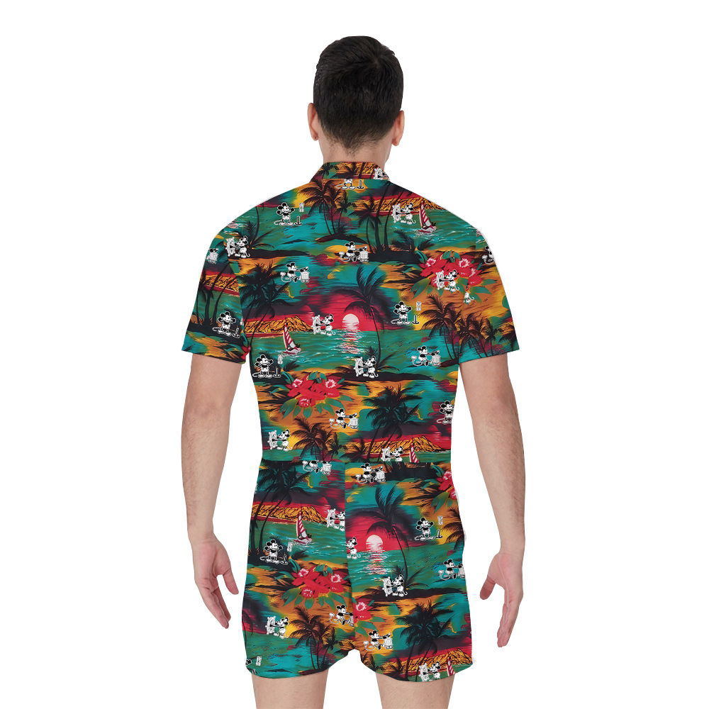 Funny Mickey Steamboat Willie 1928 Tropical Beach Colorful Hawaiian Romper For Men