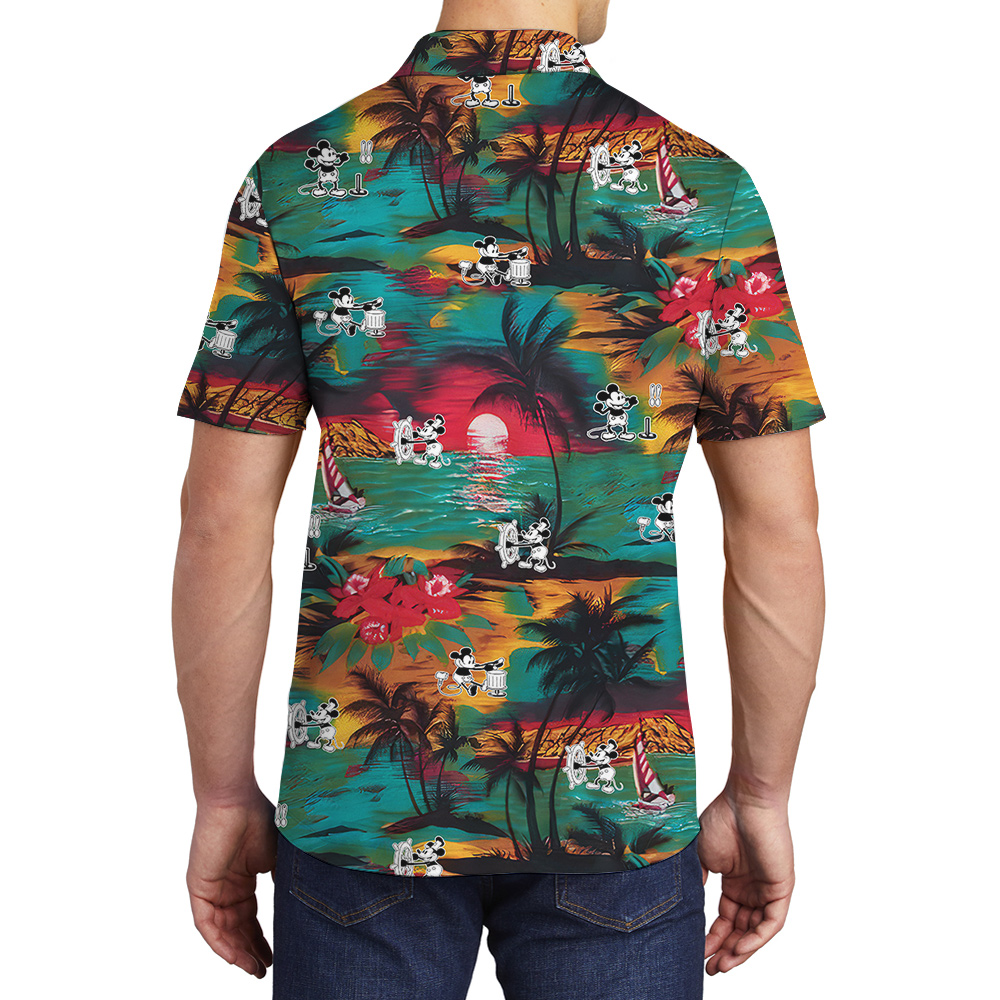 Tropical Beach Steamboat Willie Mickey Mouse Colorful Hawaiian Polo Shirt