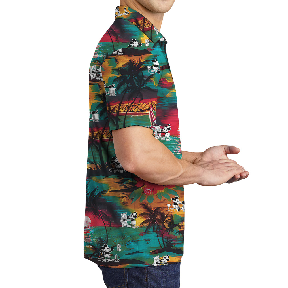 Tropical Beach Steamboat Willie Mickey Mouse Colorful Hawaiian Polo Shirt