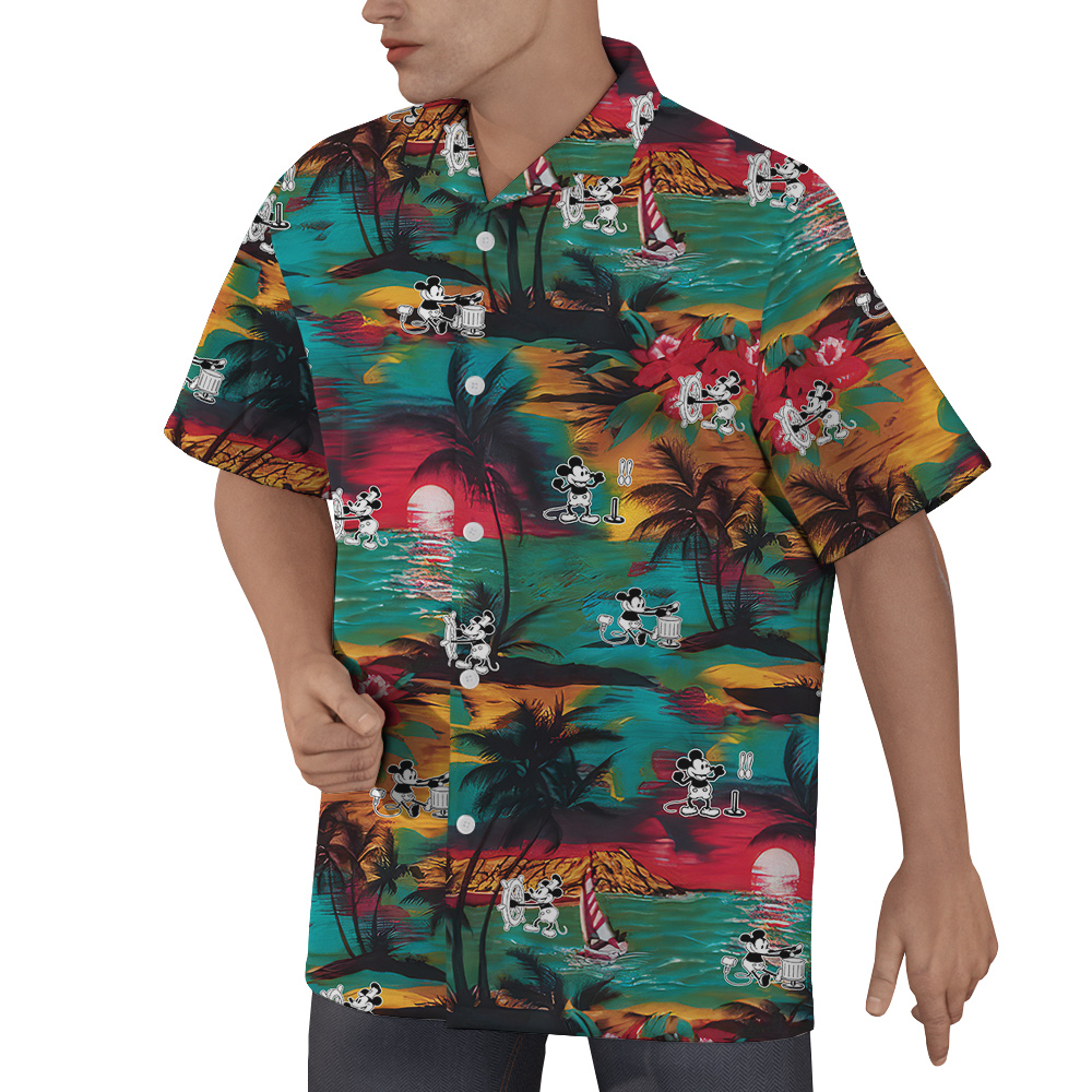 Cute Mickey Steamboat Willie Tropical Sunset Beach Hawaiian Shirt
