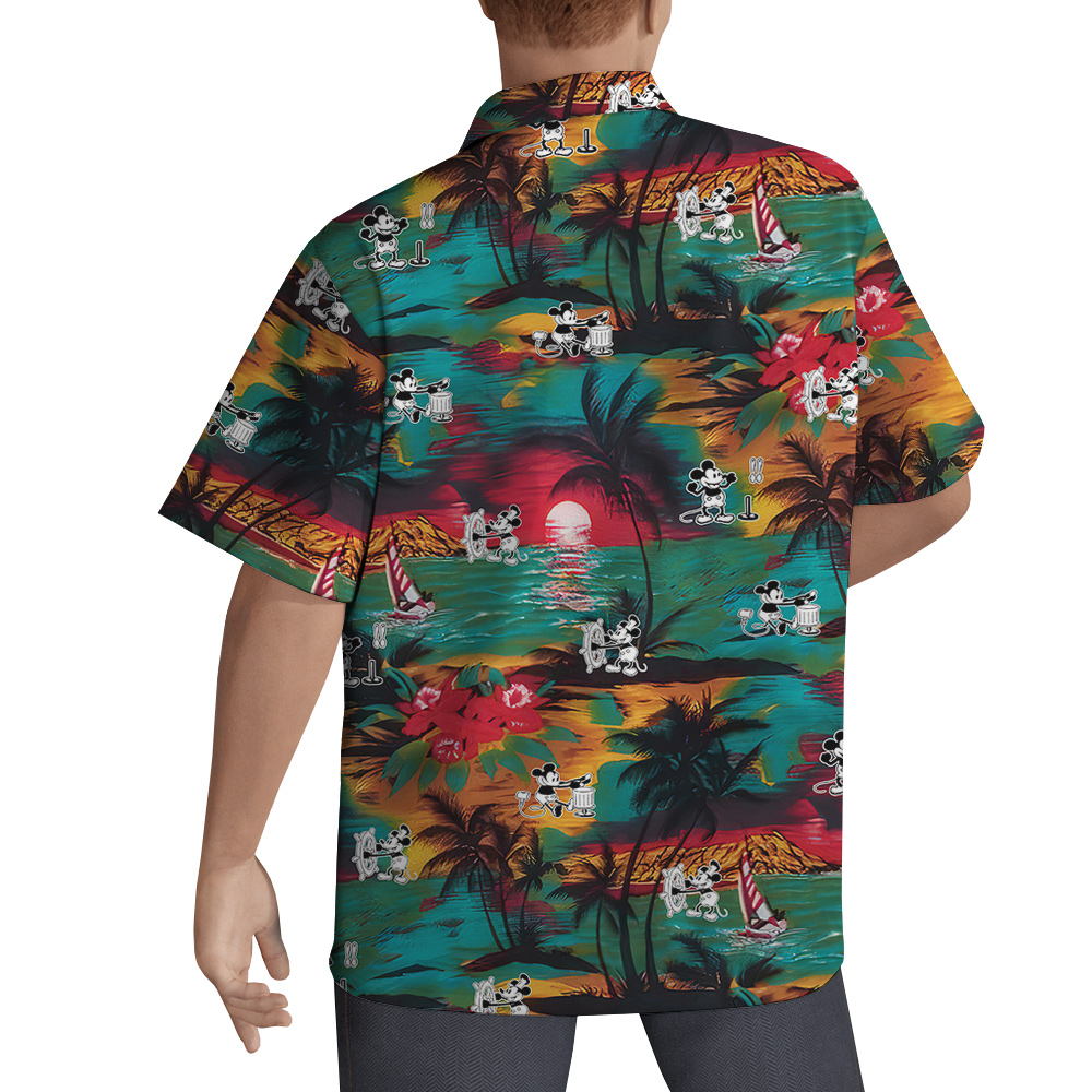 Cute Mickey Steamboat Willie Tropical Sunset Beach Hawaiian Shirt