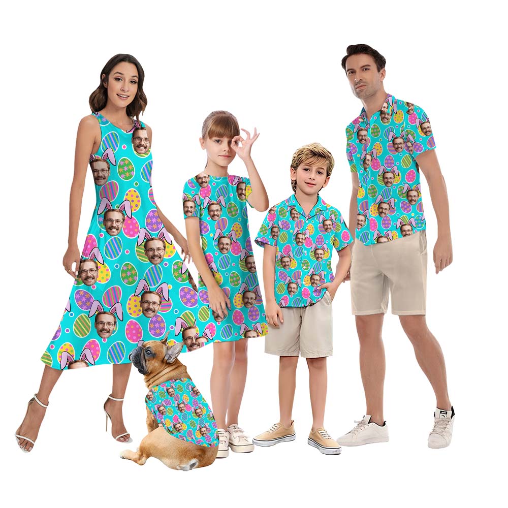 Happy Easter Eggs Matching Family Hawaiian Outfits With Custom Faces - variant image 1