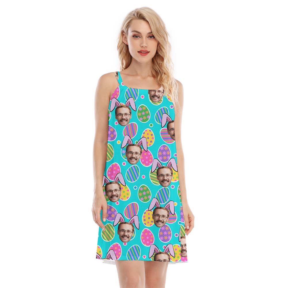 Happy Easter Eggs Custom Face Women's Cami Dress - variant image 1