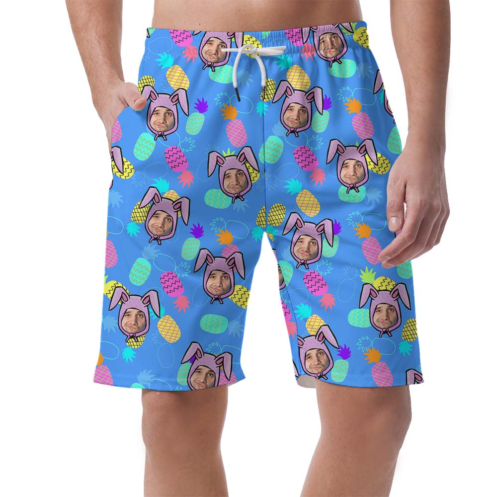 Custom Face Bunny Easter Hawaiian Shorts For Men - variant image 1