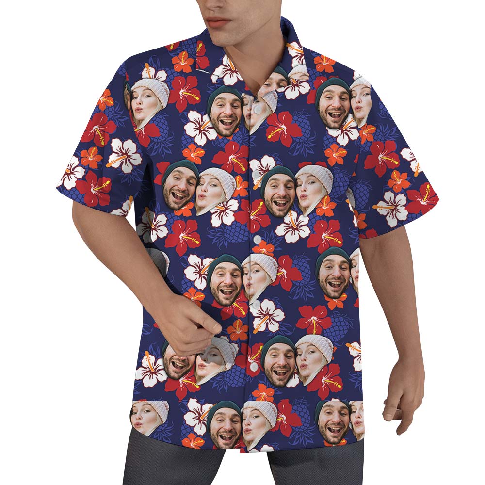 Custom Couple Face Hawaiian Shirt Men - variant image 1