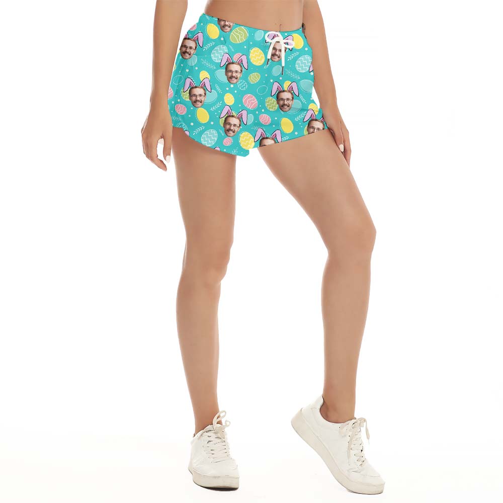 Blue Easter Custom Face Women Hawaiian Shorts