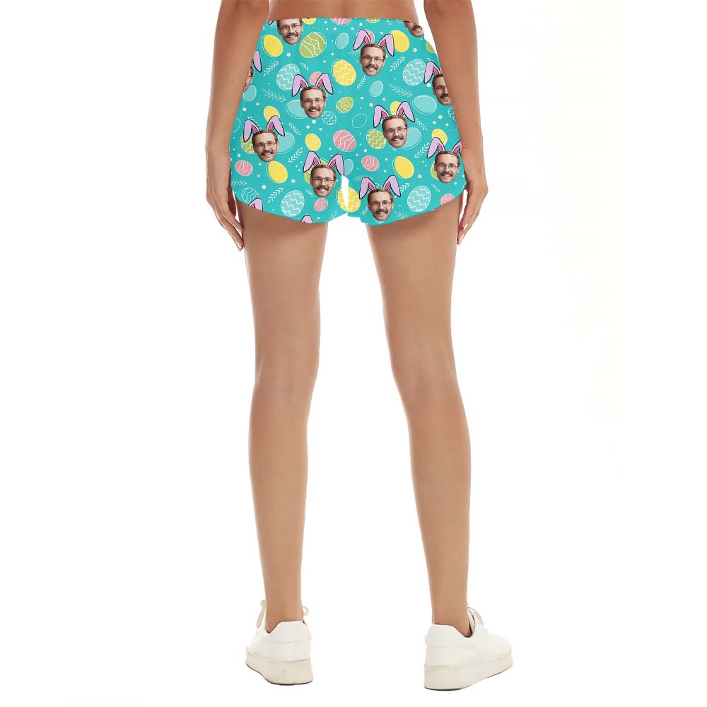 Blue Easter Custom Face Women Hawaiian Shorts