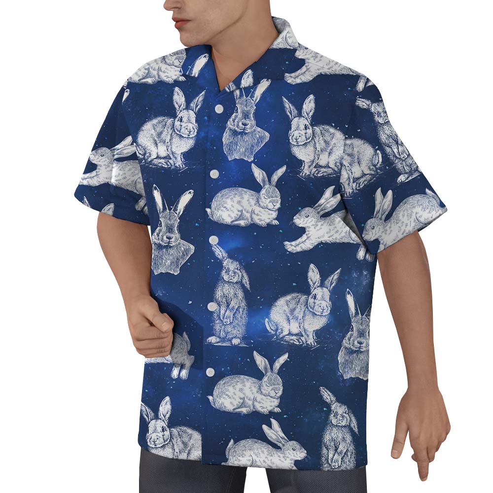 Navy Rabbit Hawaiian Shirt For Men