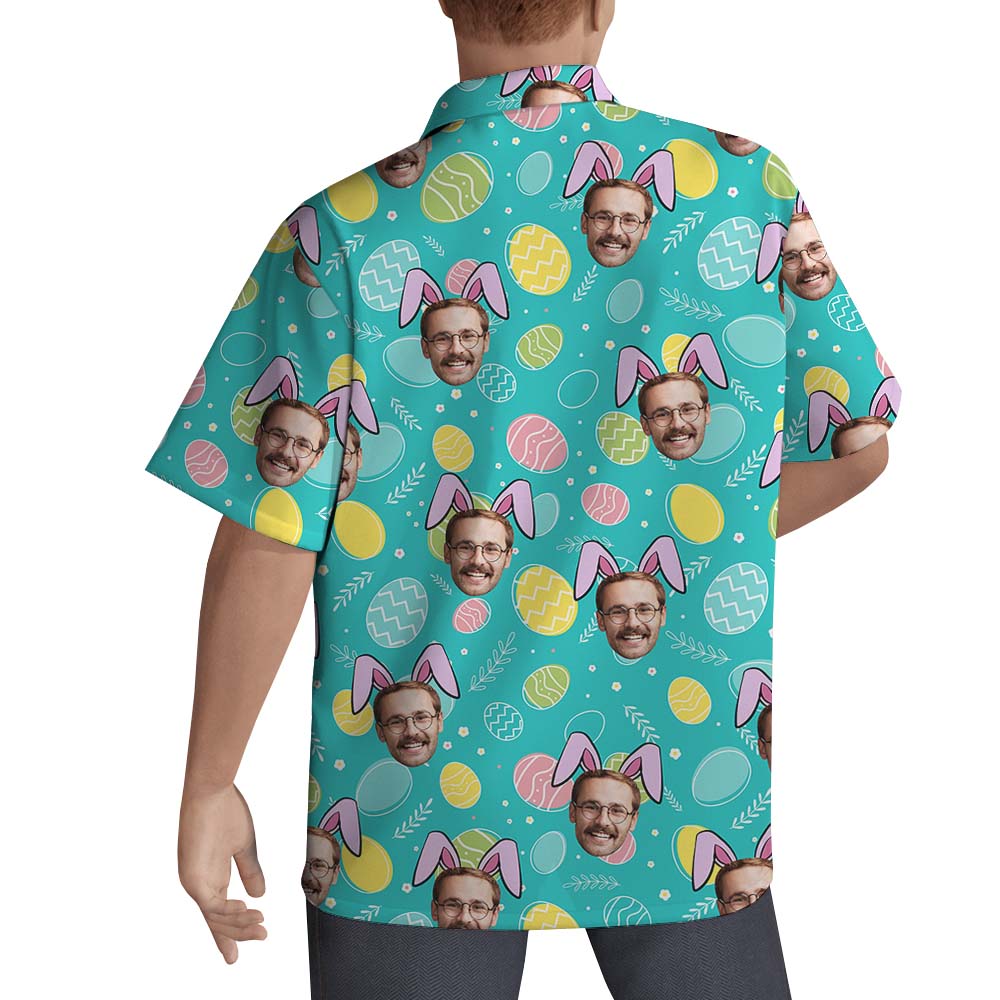 Blue Easter Bunny Button Up Shirt With Faces