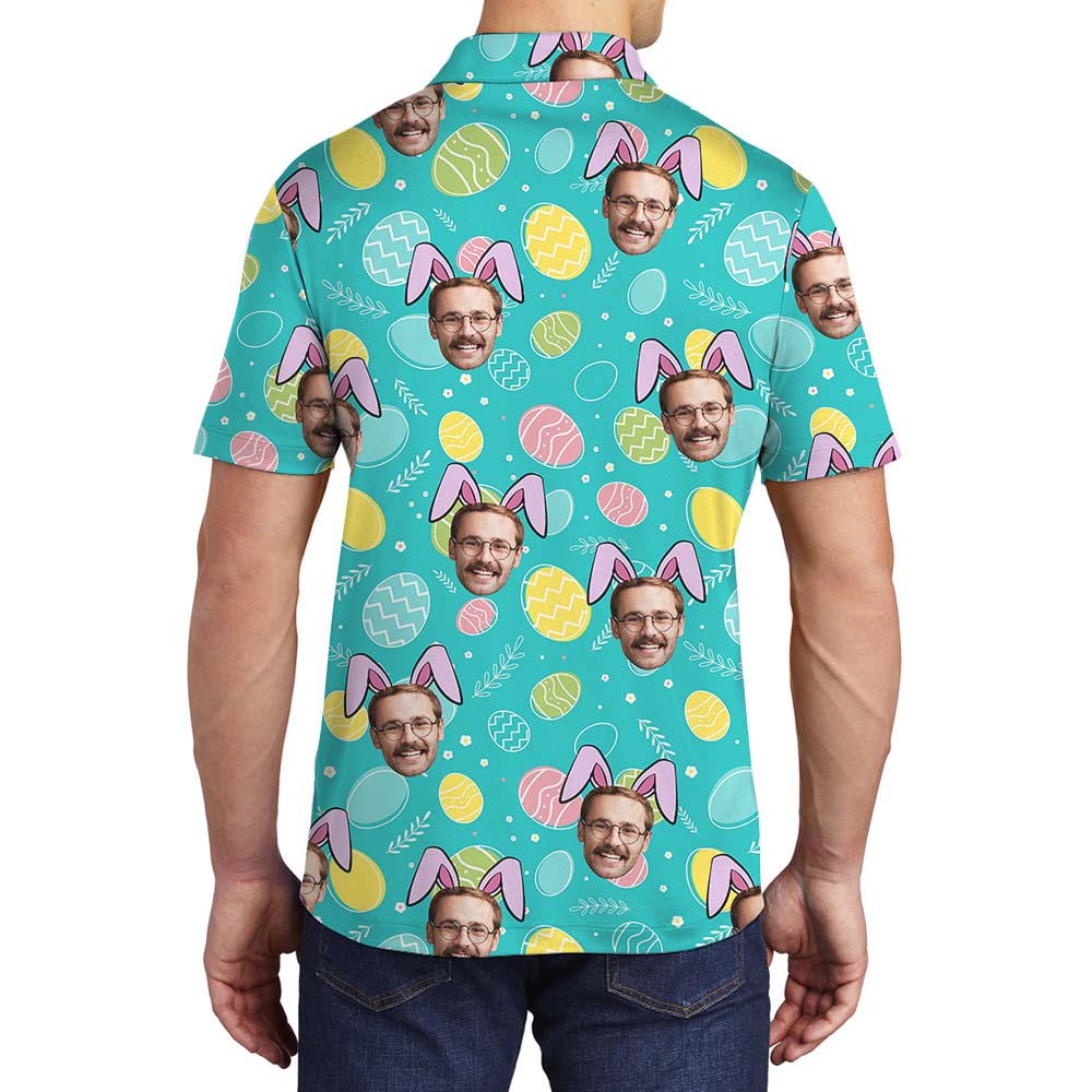 Custom Face Bunny Men's Collared Shirt Blue