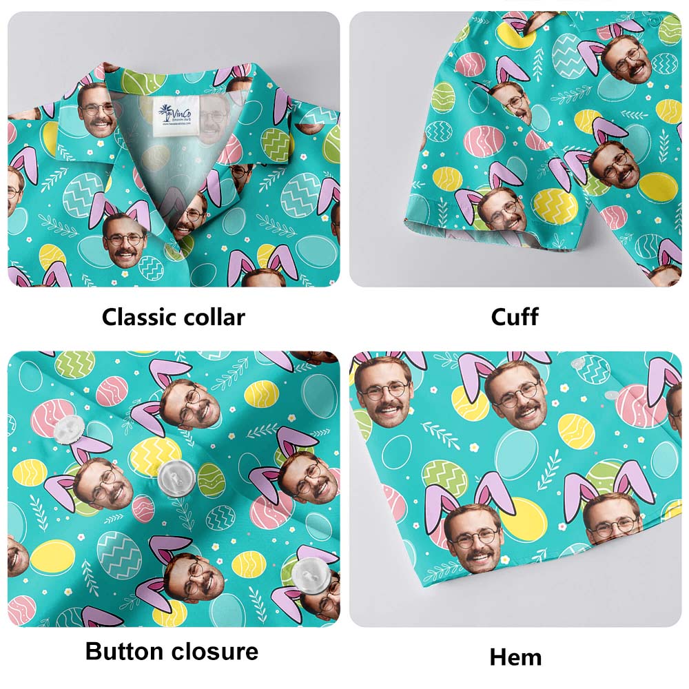 Blue Easter Bunny Button Up Shirt With Faces