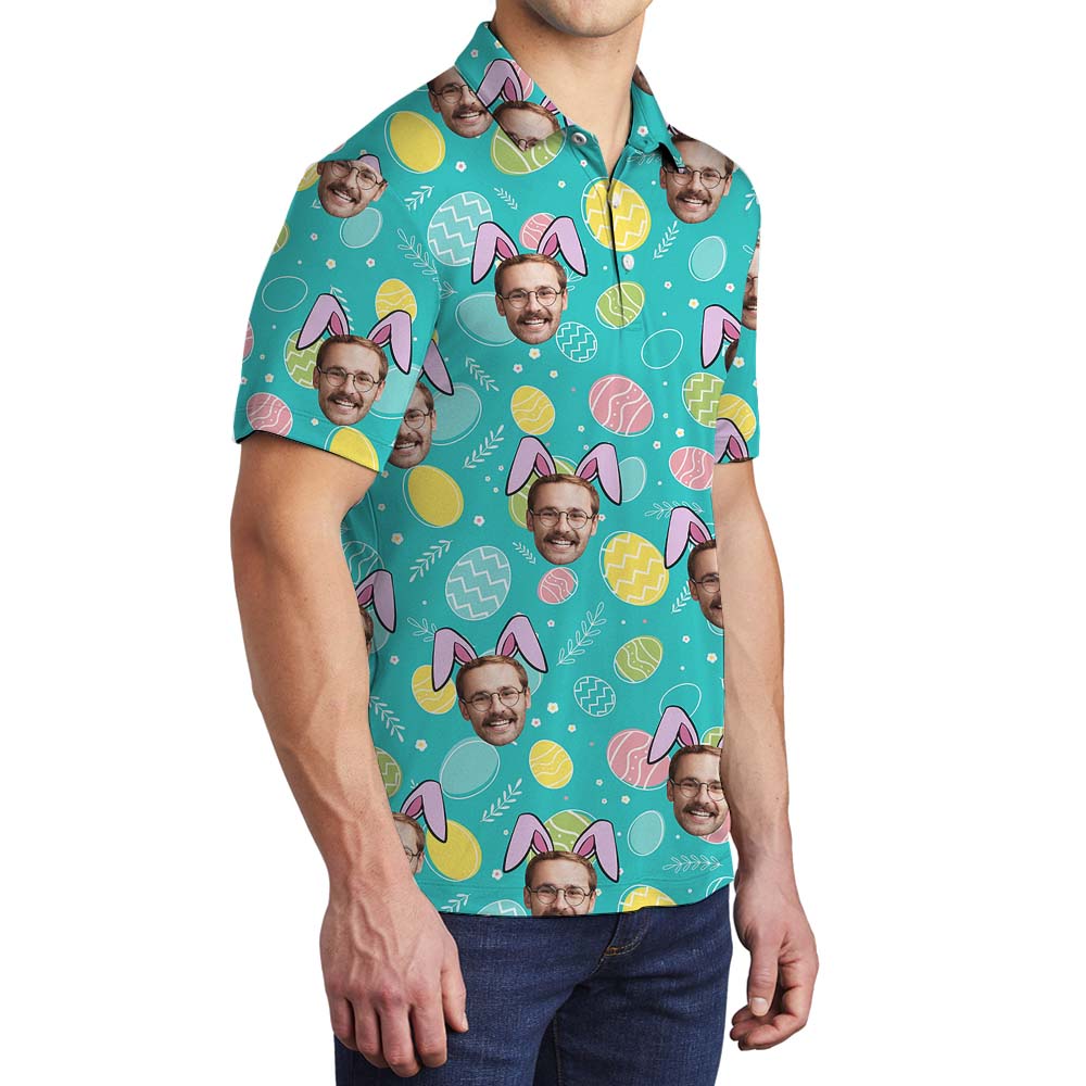 Custom Face Bunny Men's Collared Shirt Blue