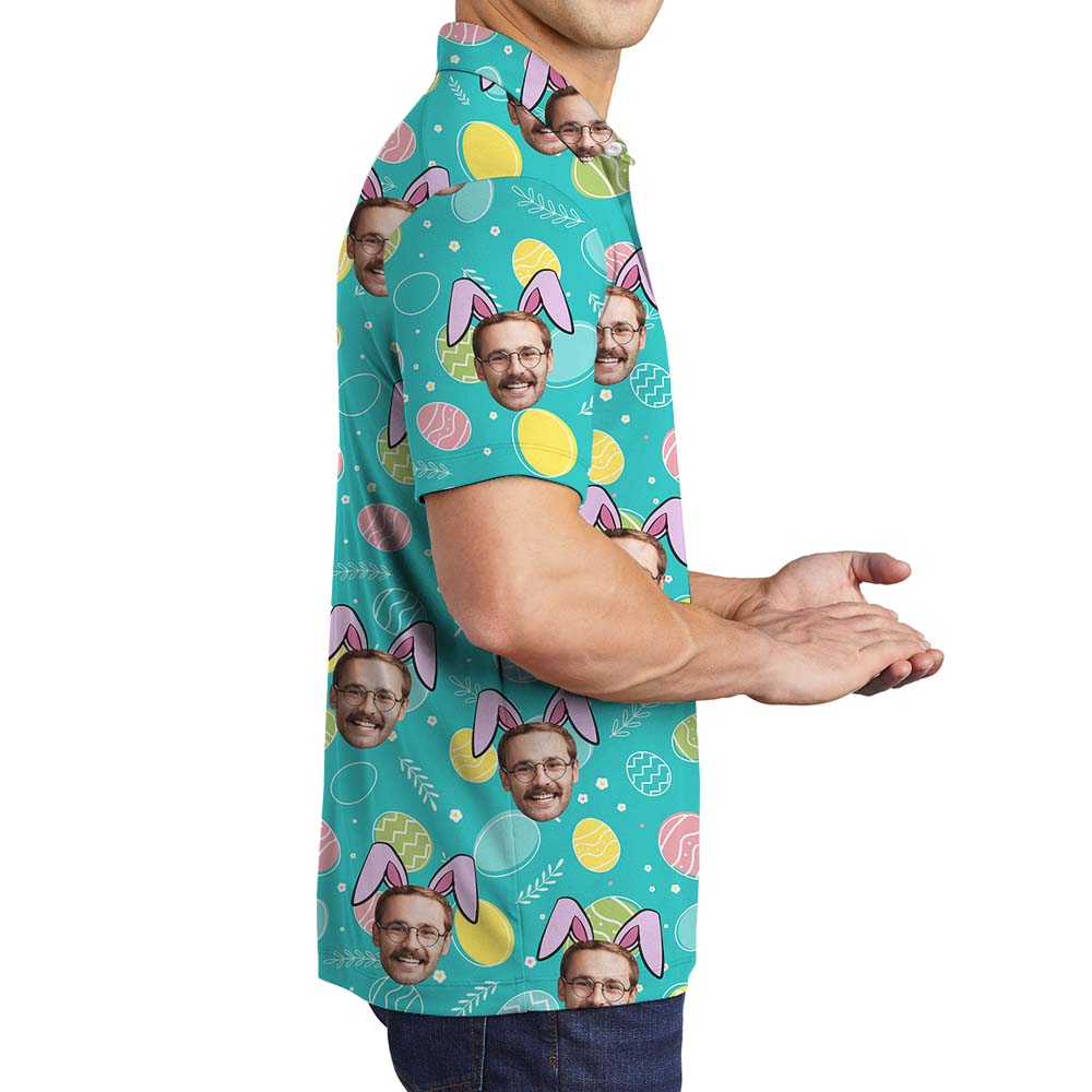 Custom Face Bunny Men's Collared Shirt Blue