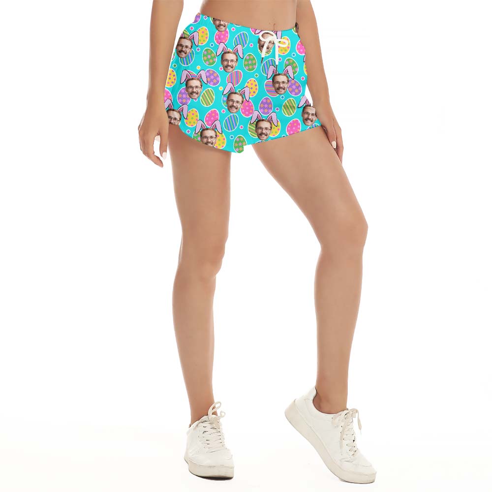 Easter Custom Face Women's Beach Shorts With Bunny