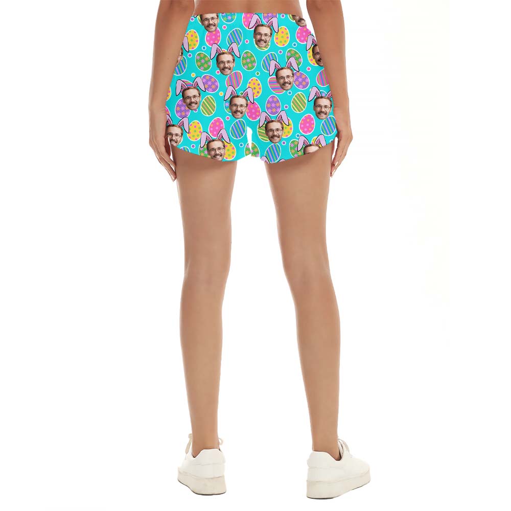 Easter Custom Face Women's Beach Shorts With Bunny