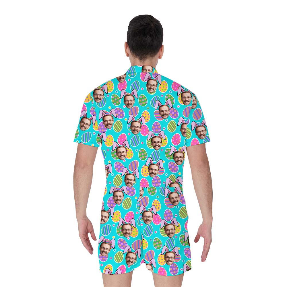 Happy Easter Eggs Custom Face Men's Romper With Bunnies