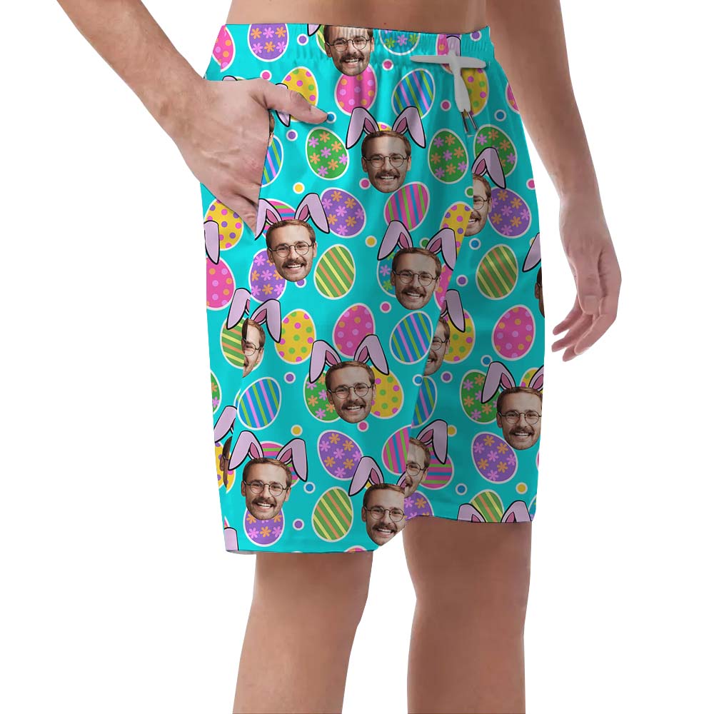 Colorful Eggs Easter Men's Swim Trunks With Faces