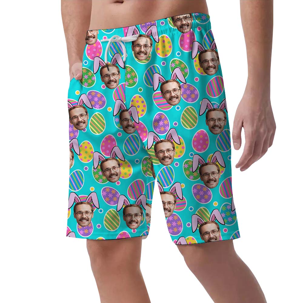 Colorful Eggs Easter Men's Swim Trunks With Faces