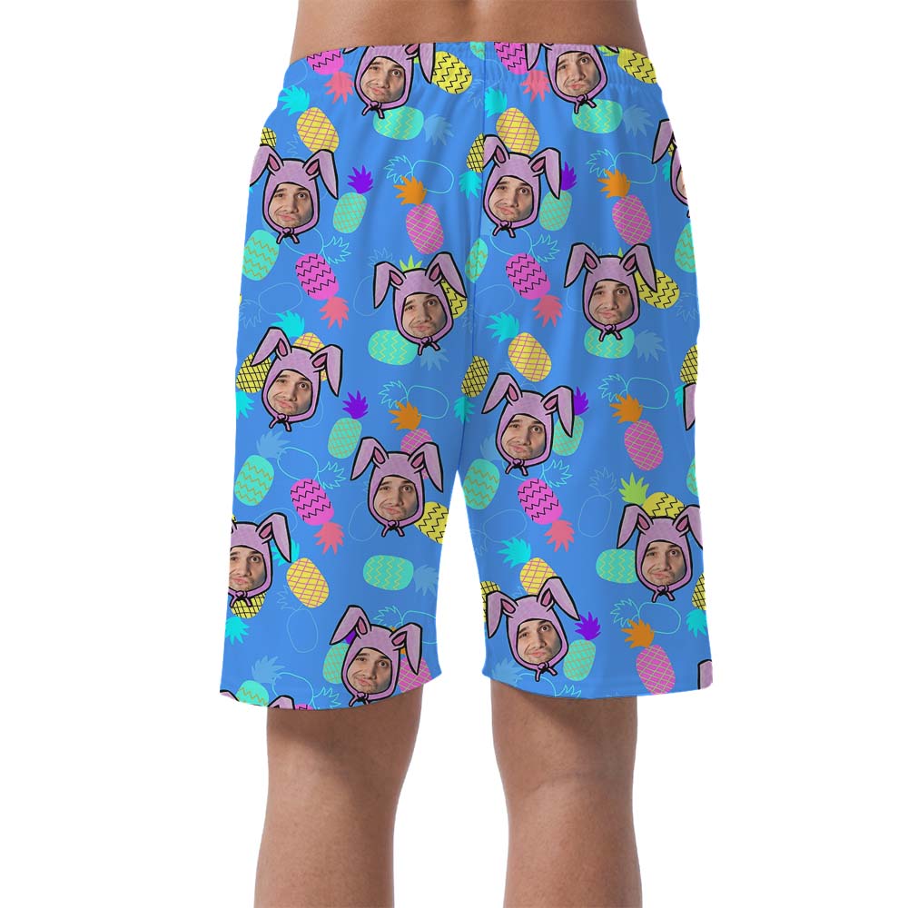 Custom Face Bunny Easter Hawaiian Shorts For Men