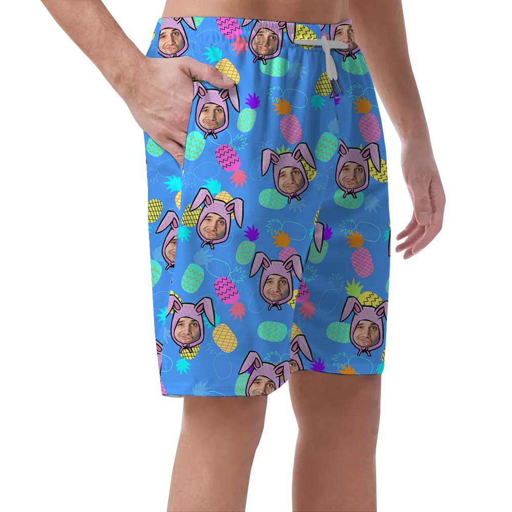 Custom Face Bunny Easter Hawaiian Shorts For Men