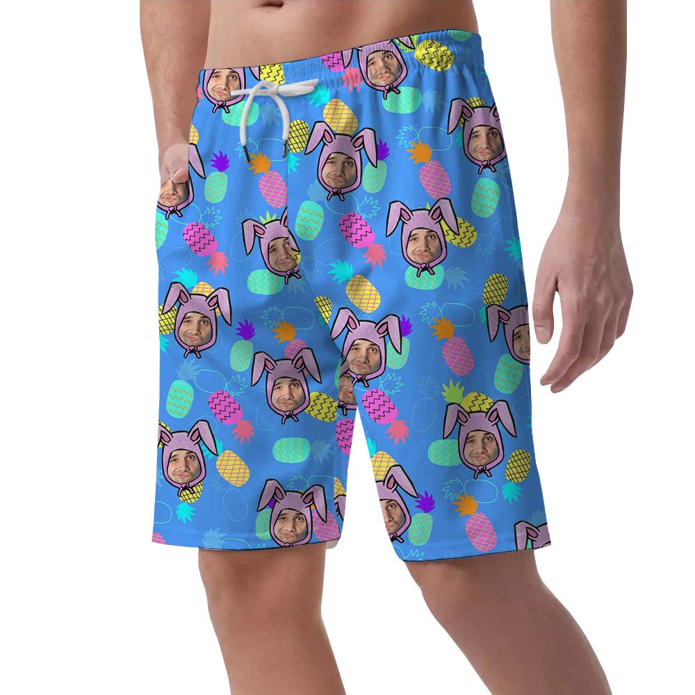 Custom Face Bunny Easter Hawaiian Shorts For Men