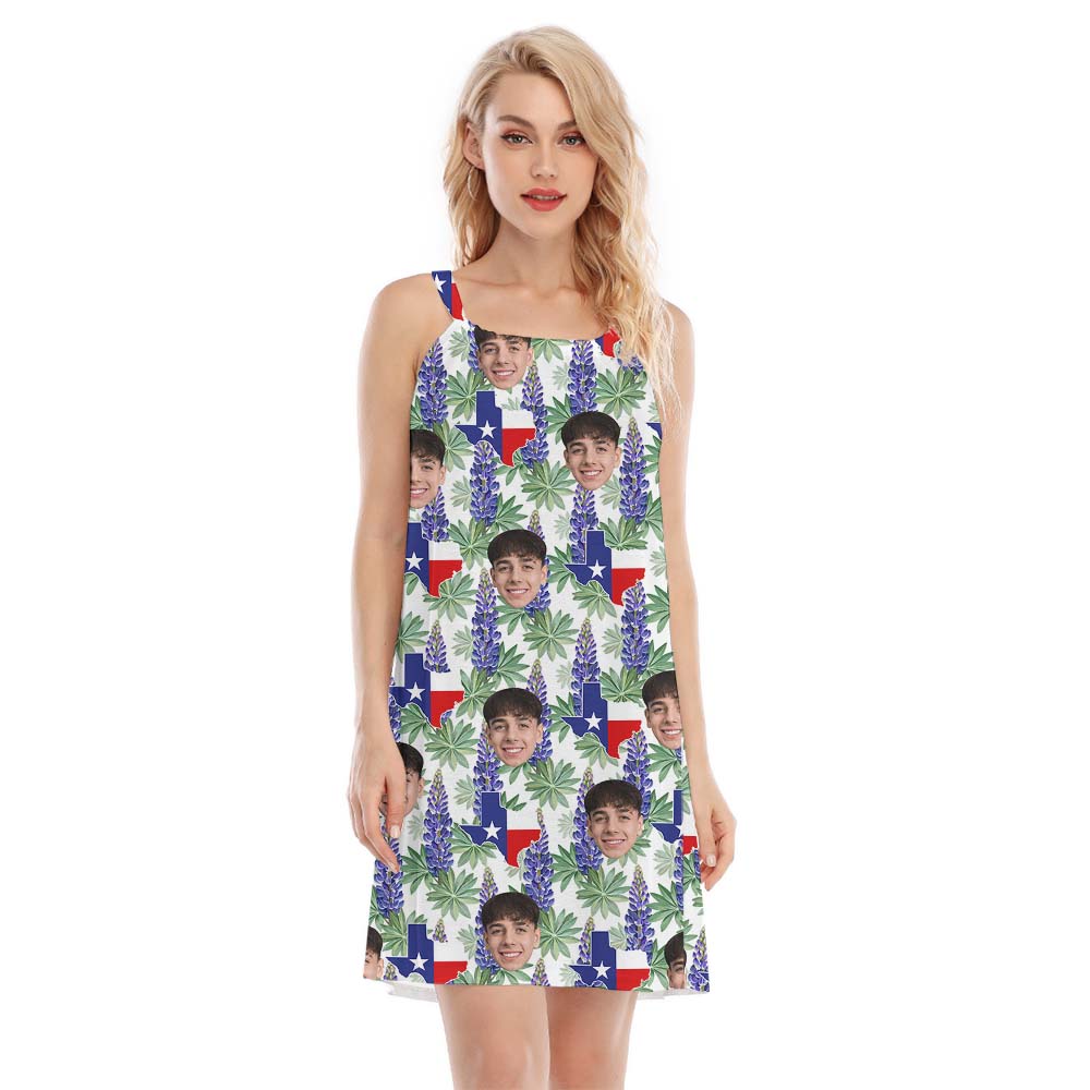 Women's Cami Dress Texas Bluebonnet With Multiple Faces - variant image 1