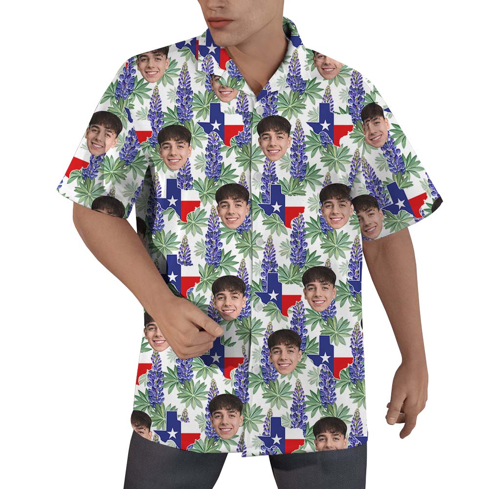 Texas Bluebonnet Custom Face Hawaiian Shirt For Men - variant image 1