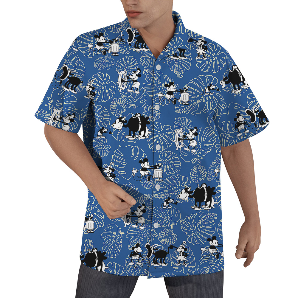 Cute Mickey Steamboat Willie 1928 Classic Blue Aloha Shirt - variant image 1