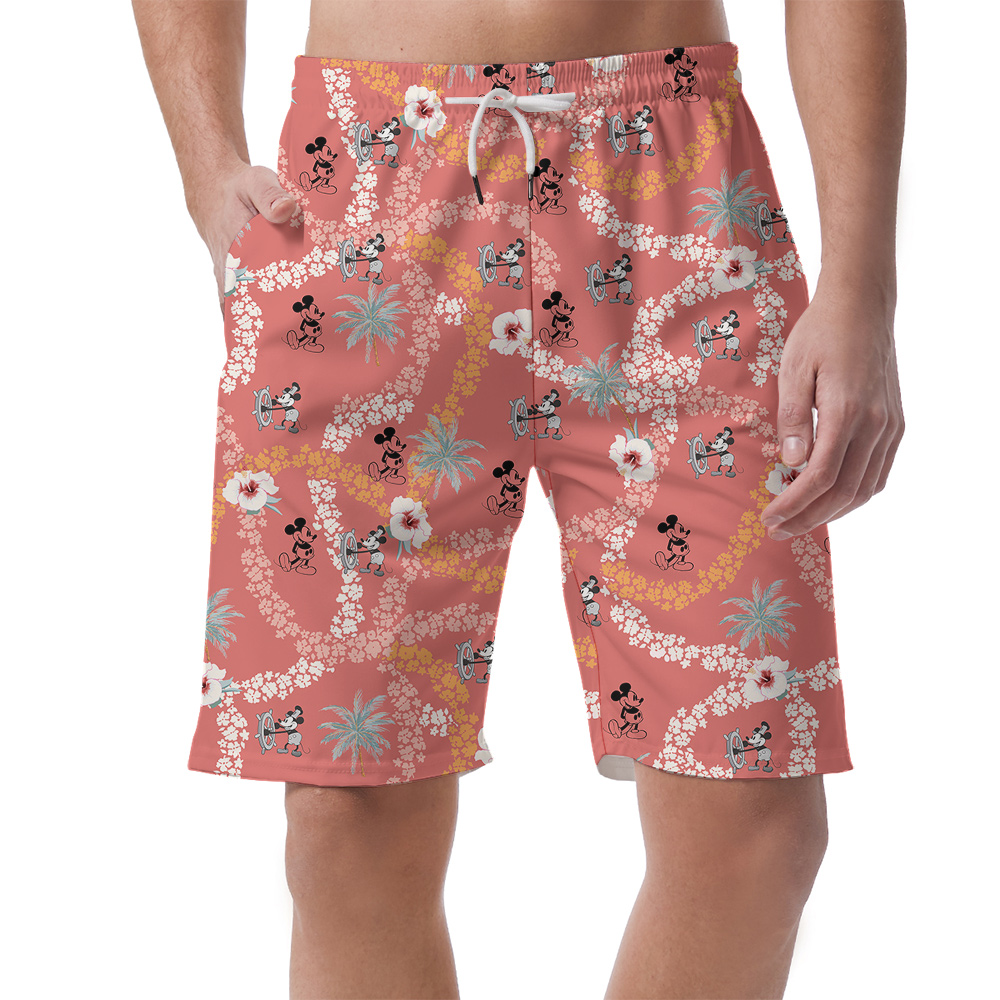 Steamboat Willie Mickey Hibiscus Vintage Hawaiian Beach Shorts For Men - variant image 1