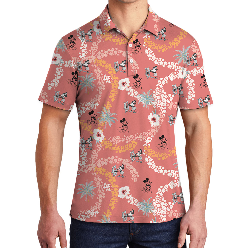 Vintage Hibiscus Steamboat Willie Mickey Hawaiian Polo Shirt - variant image 1
