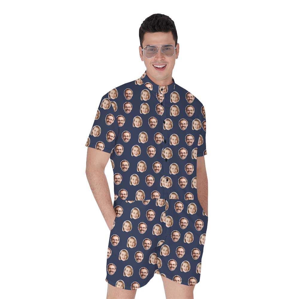 Custom Multiple Faces Male Romper Navy - variant image 1