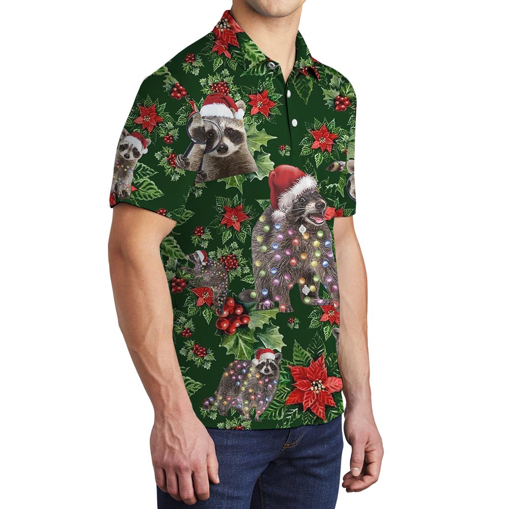 Funny Hawaiian Raccoon Polo Men