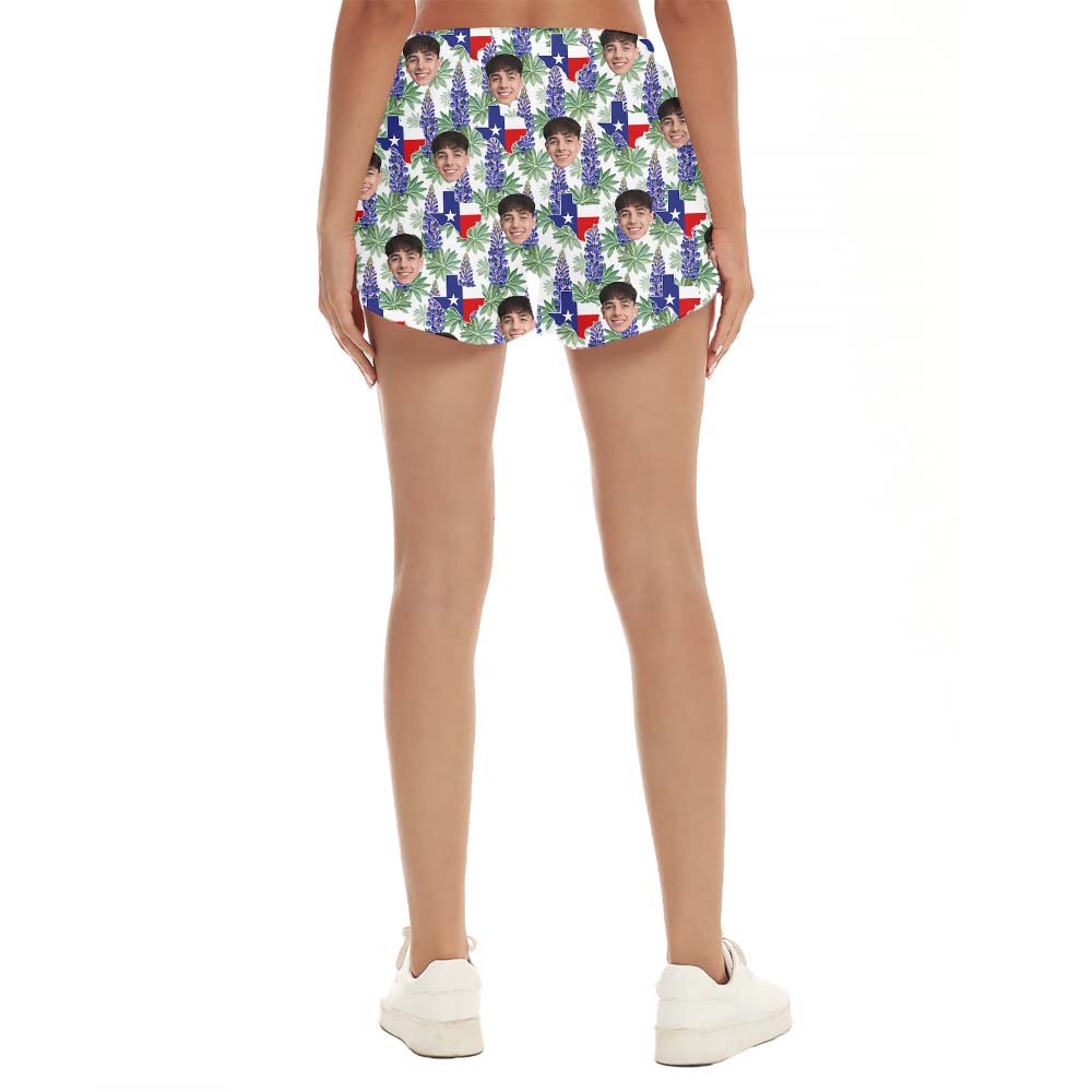 Custom Face Women's Beach Shorts With Texas Bluebonnet