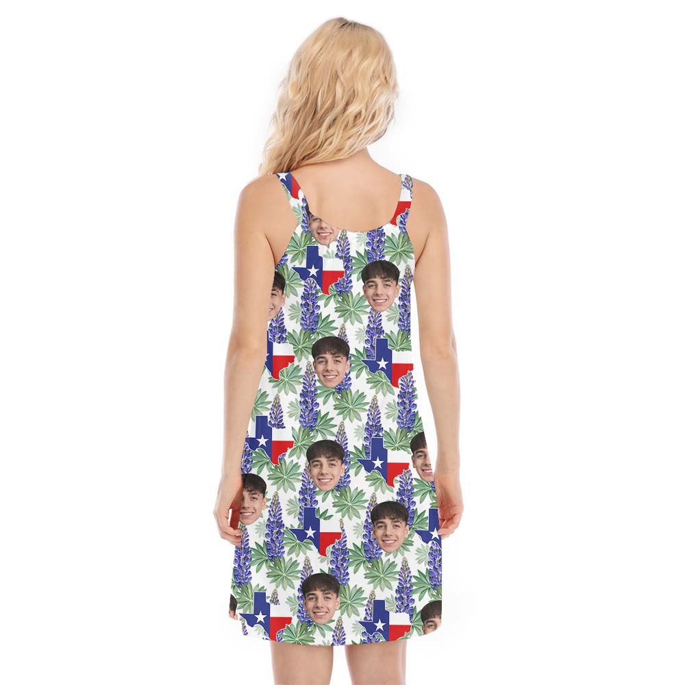 Women's Cami Dress Texas Bluebonnet With Multiple Faces