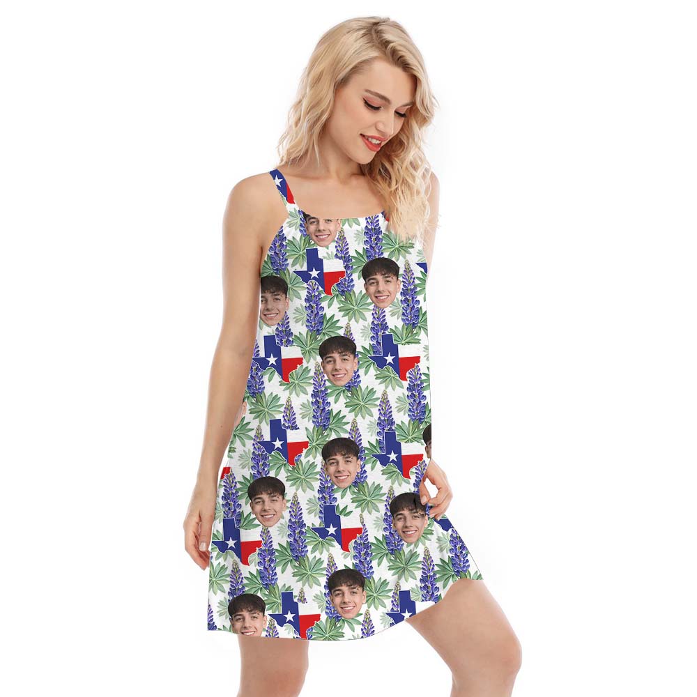 Women's Cami Dress Texas Bluebonnet With Multiple Faces