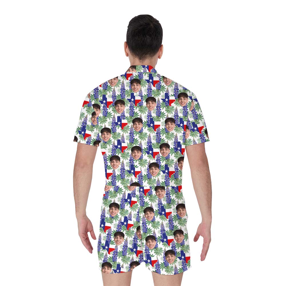 Custom Texas Bluebonnet Men's Romper With Faces