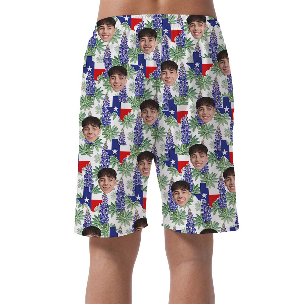 Bluebonnet Texas Custom Men Swim Trunks With Faces