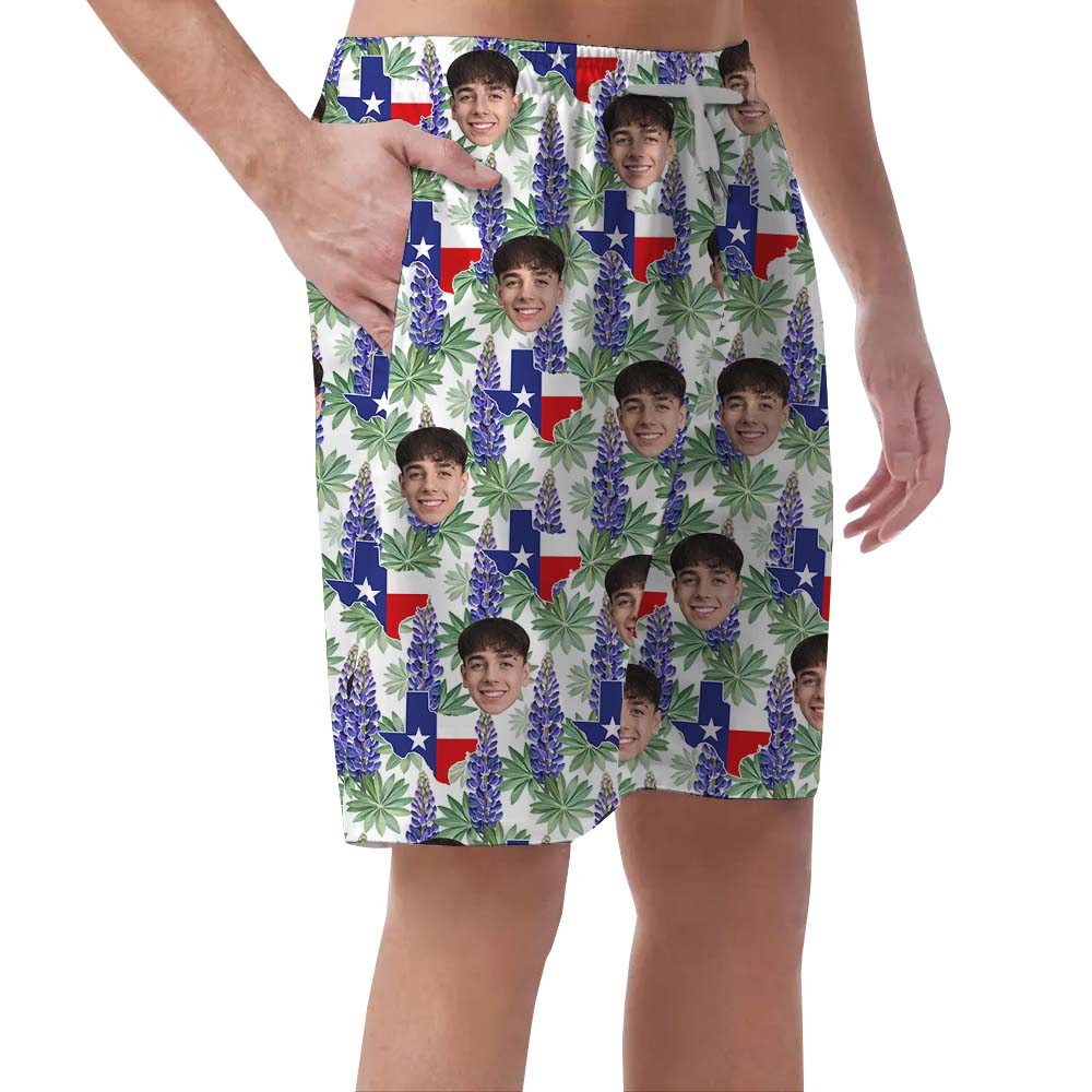 Bluebonnet Texas Custom Men Swim Trunks With Faces